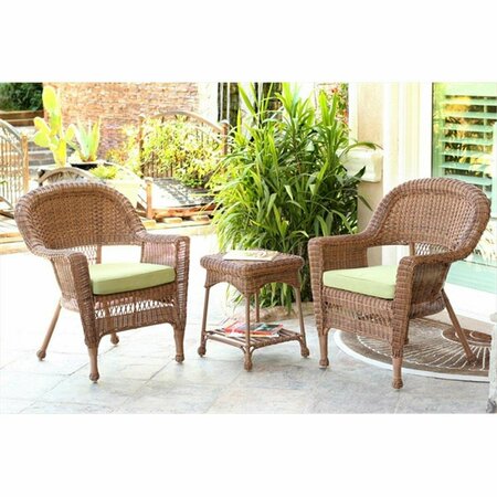 JECO 3 Piece Honey Wicker Chair And End Table Set With Green Chair Cushion W00205_2-CES029